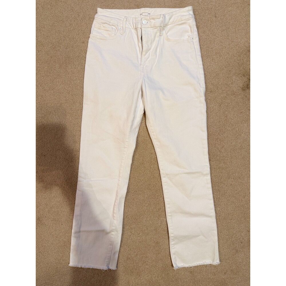 Good American Good Straight Raw Hem Jeans Women 8/29 White High Rise Stretch